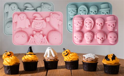 2 Pack 3D Skull Silicone Molds 8 Cavity Skull Themed Baking Mould Tray