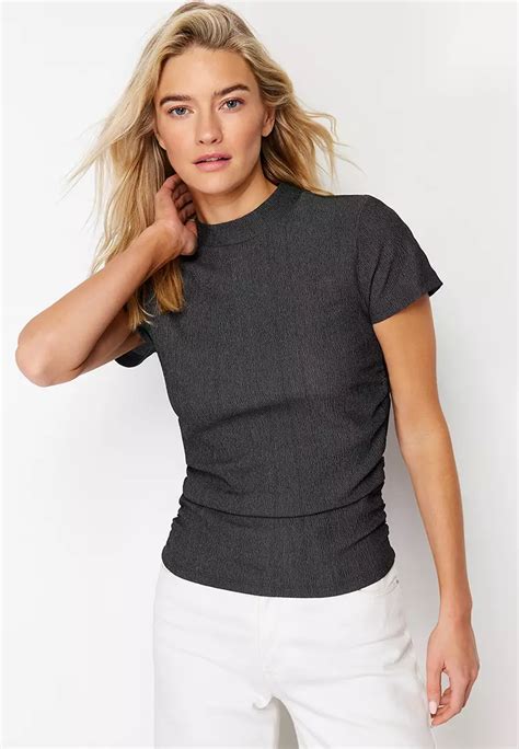 Buy Trendyol Mock Neck Ruched Top Online Zalora Malaysia