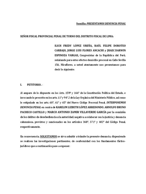 Denuncia Penal Contra Karelim López Pdf Derecho Penal Fiscal