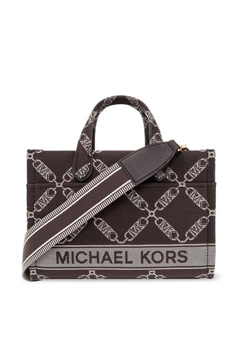 Michael Michael Kors Gigi Empire Logo Jacquard Top Handle Bag In Brown