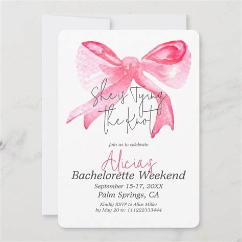 Elegant Tying The Knot Pink Bow Bachelorette Party Invitation Zazzle