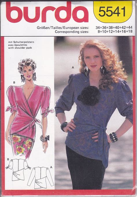 Sewing Pattern Burda Super Retro S S Back Wrap Blouse With