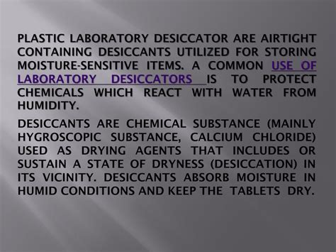 PPT - Use of Plastic Laboratory Desiccators PowerPoint Presentation ...