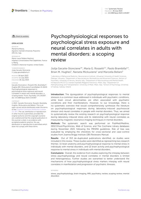 Pdf Psychophysiological Responses To Psychological Stress Exposure