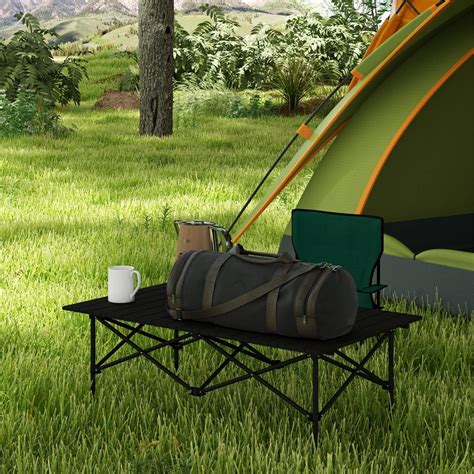 Outsunny Mesa De Camping Plegable De Metal Con Tapa Enrollable Y Bolsa