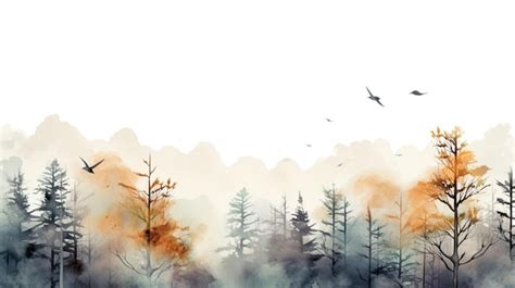 Premium Photo | Watercolor drawing forest pattern landscape of dry ...