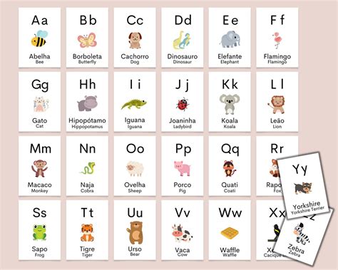 Portuguese & English ABC Flashcards, Printable Bilingual Alphabet Flashcard, Preschool ...