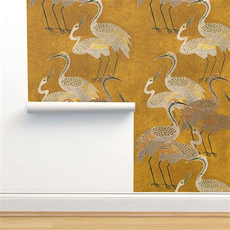 Deco Cranes Golden Hour Large Scale Wallpaper Spoonflower