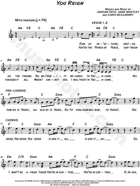 Chris Mcclarney You Reign Sheet Music Leadsheet In C Major Download And Print Sku Mn0185273