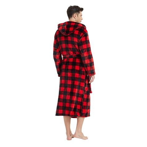 U2skiin Mens Fleece Robe With Hood Soft Bathrobe Plush Robes For Men（buffalo Plaid Red，large X