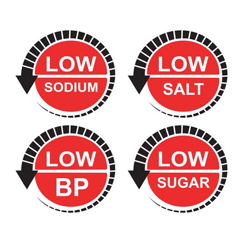 Low sodium, low salt, low bp, low sugar labels set. labels collection