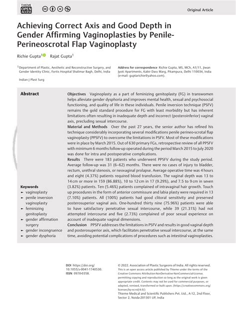 Pdf Achieving Correct Axis And Good Depth In Gender Affirming Vaginoplasties By Penile