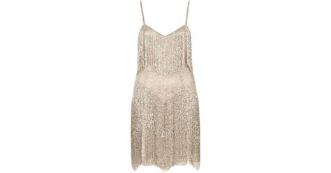 Lyst Topshop Beaded Fringe Tiered Dress By Kate Moss For Silver In