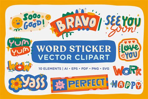 Word Sticker Vector Clipart Pack Graphic By Telllu · Creative Fabrica