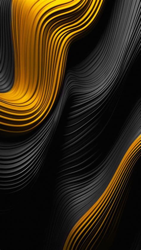 An Abstract Black And Yellow Wallpaper With Wavy Lines On The Bottom