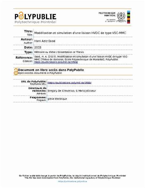 MODÉLISATION ET SIMULATION DUNE LIAISON HVDC DE TYPE PDF