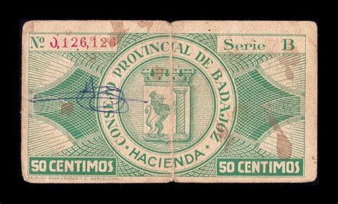 España Billete Local Guerra Civil Badajoz 50 Céntimos 1937 Serie B T