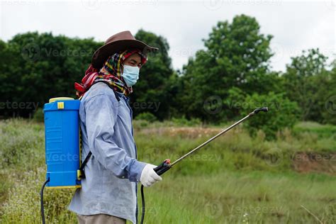 Asian Farmer Uses Herbicides Insecticides Chemical Spray To Get Rid Of