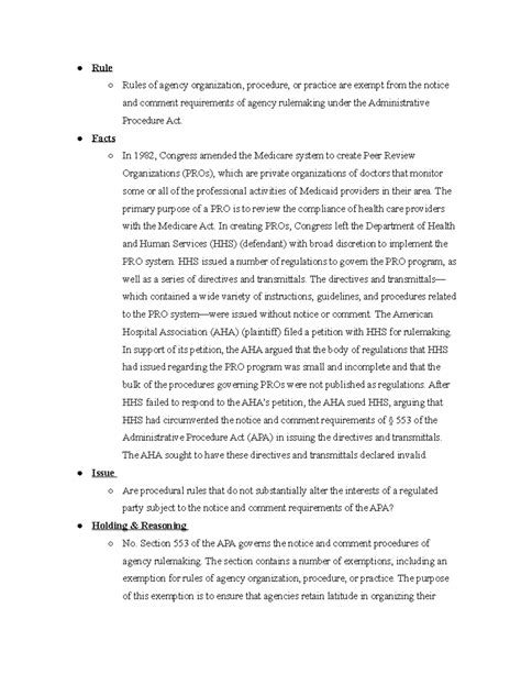 Admin Law American Hospital Association V Bowen Rule Rules Of