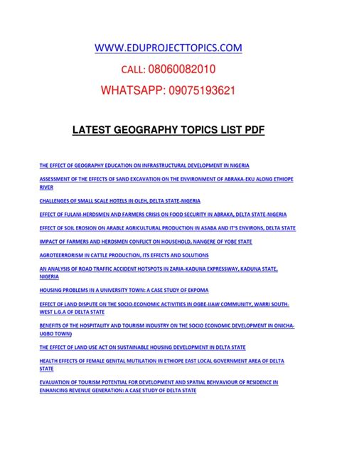 Geography Project Topics | PDF