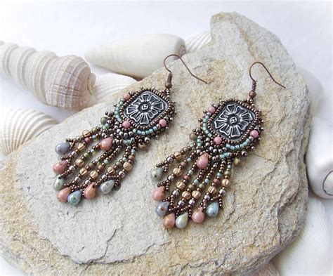 Bead Embroidery Earrings Diy Kit Beading Pattern And Etsy Beaded Cuff