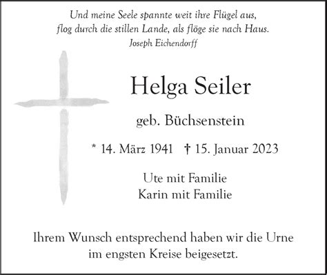 Traueranzeigen Von Helga Seiler S Dwest Presse Trauer