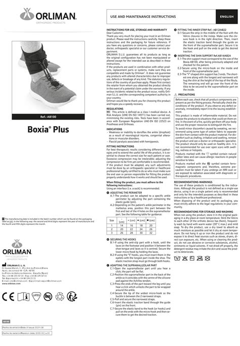 Use And Maintenance Instructions Orliman Boxia Plus Gebrauchs Und