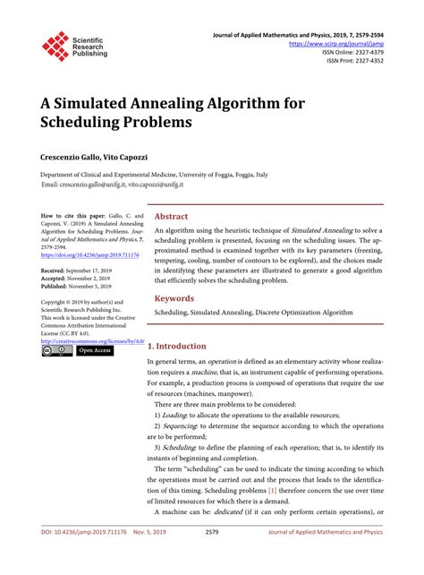 Pdf A Simulated Annealing Algorithm For Scheduling Problems