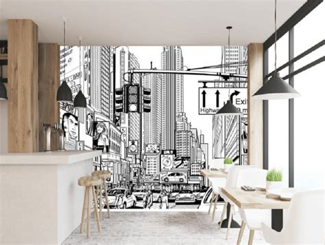 Wall Murals Urban Art Photo Wallpaper Drawn City New York Black and ...