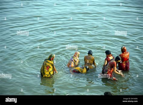 Women Bathing Praying Ganga River Ganges Kashi Varanasi Uttar Pradesh