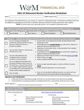 Fillable Online 2021 22 Dislocated Worker Verification Worksheet Fax