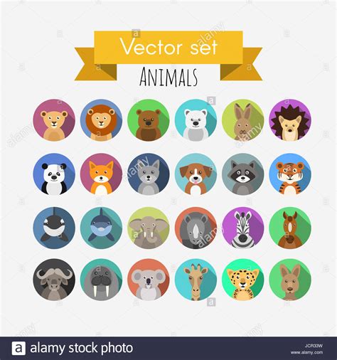 Set Of Flat Style Vector Avatars Of Various Animals Stock Photo Alamy