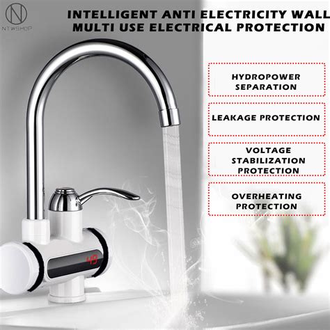 Ntw V Sec Instant Tankless Electric Hot Water Faucet With Led Digital Display Kitchen Fast