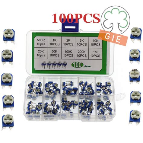 100PCS Box RM065 Potentiometer Adjustable Resistor Kit 500R 1M Ohm