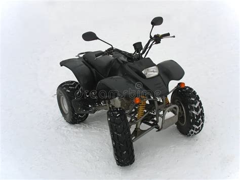 ATV Black All Terrain Vehicle On White Snow Stock Photo - Image of ...