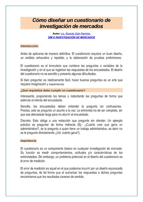 Como Disenar Un Cuestionario De Investigacion De Mercados C Mo