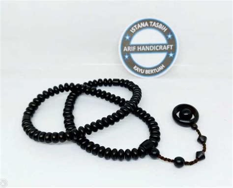 Tasbih Model Kalung Kayu Galih Kelor Hitam Butiran Bulat Pipi Lazada