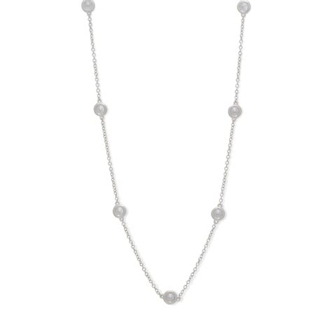 35mm Bezel Set Cubic Zirconia Station Necklace In Solid Sterling