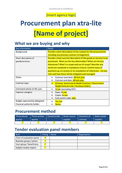 Procurement plan template (New Zealand) in Word and Pdf formats - page ...