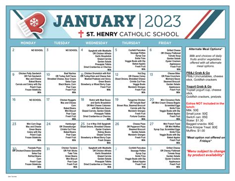 January Lunch Menu - St. Henry Catholic School | Erlanger, KY