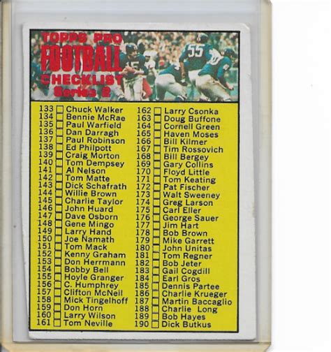 Topps Football Checklist Unchecked Vg Ex Ebay