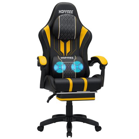 Hoffree Big and Tall Gamer Chair Ergonomic Gaming Chair with Extra Wide Massage Lumbar Pillow ...