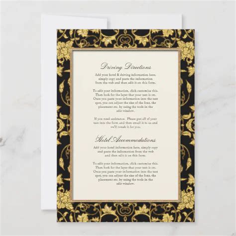 Elegant Script Black Gold Glitter Damask Wedding Invitation Zazzle