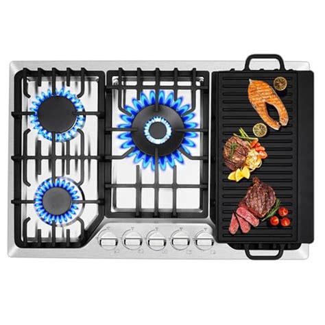 Amzgachfktch Gas Cooktop 30 Inch With Griddle 5 Italy SABAF Burners