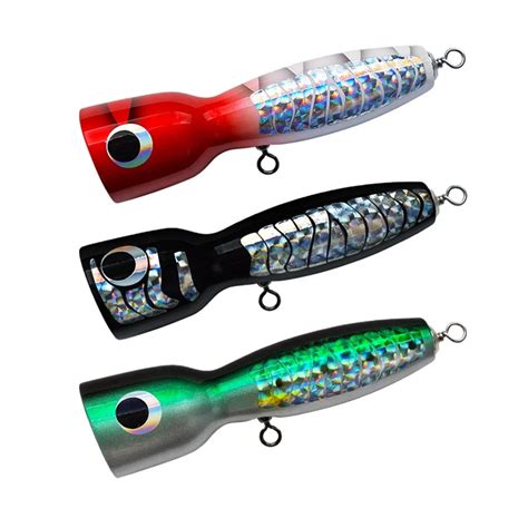 Popper Fishing Lures Artificial Hard Baits 80g Floating Wooden Fishing Popper Lures Saltwater ...