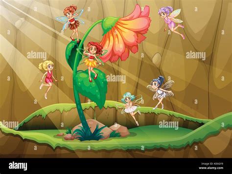 Fairies Flying Around The Flower Illustration Stock Vector Image And Art