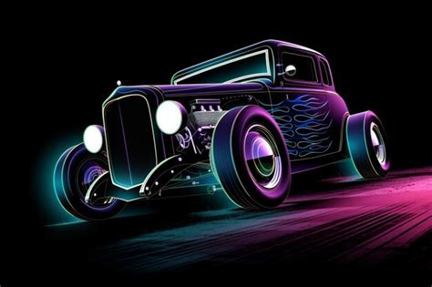 Premium AI Image A Colorful Illustration Of A Hot Rod With Flames On The Side