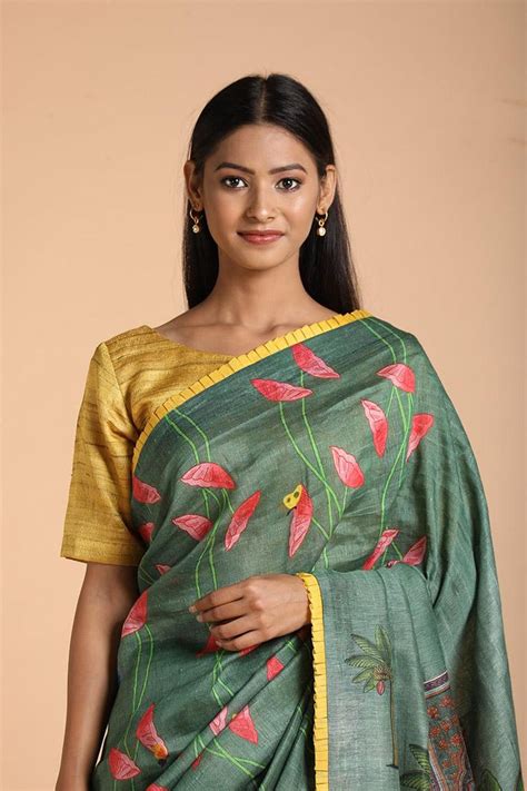 Label Pratham Print Pichwai Sarees Handwoven Tussar Linen Pichwai