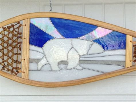 Polar Bear Stained Glass Snowshoe Etsy In 2021 Stained Glass Crafts