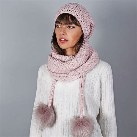 Ensemble Hiver Vieux Rose Echarpe Et Bonnet Layra